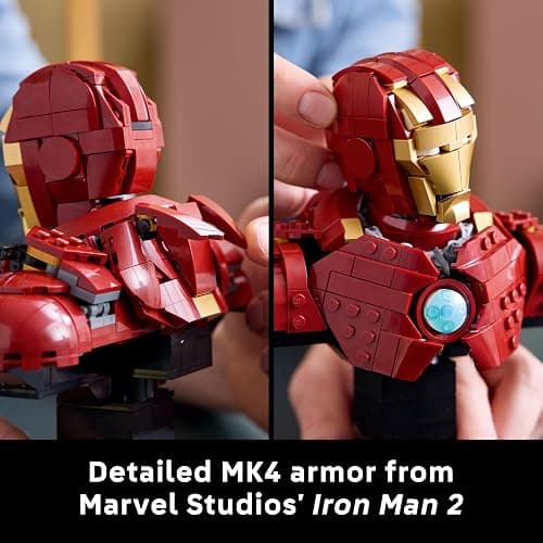 LEGO Marvel Iron Man MK4 Bust - Display Model Building Set for Adults incl. a Tony Stark Minifigure, plus Shoulder Cannons and a Rotating Head - Collectible Avengers Gift for Fans - 76327 | Tony Stark Minifigure, Shoulder Cannons, Rotating Head, Collectible Avengers Gift, 76327 thumbnail 9