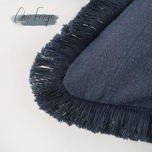 Foindtower Set of 2 Decorative Linen Fringe Throw Pillow Covers Cozy Boho Farmhouse Cushion Cover with Tassels Soft Accent Pillowcase for Couch Sofa Bed Living Room Home Decor,18×18 Inch,Navy Blue thumbnail 3