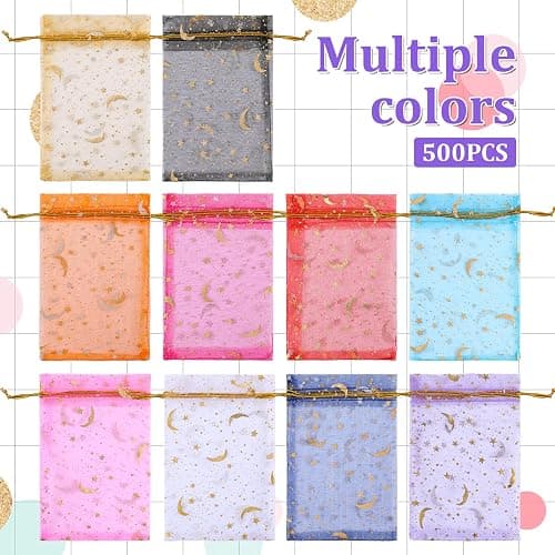 SHENLIU 500 Pcs 4x6 inches Moon Organza Mesh Jewelry Bags bulk with Drawstring, Multi Colored Small Gift Bags Jewelry Pouch for Birthday Wedding Baby Shower Festival Party Favor thumbnail 4