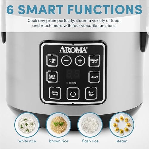 AROMA Digital Rice Cooker, 4-Cup (Uncooked) / 8-Cup (Cooked), Steamer, Grain Cooker, Multicooker, 2 Qt, Stainless Steel Exterior, ARC-914SBD thumbnail 5
