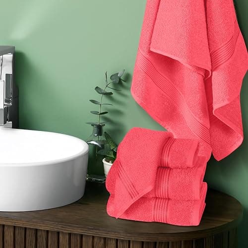 Belizzi Home Ultra Soft 6 Pack Cotton Towel Set, Contains 2 Bath Towels 28x55 inch, 2 Hand Towels 16x24 inch & 2 Wash Coths 12x12 inch, Ideal for Everyday use, Compact & Lightweight - Coral Orange thumbnail 2