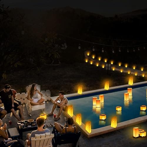 FUELYE 12Pack Floating Lanterns Square Rectangle Sets,Outdoor Lanterns Decorative with Waterproof,Floating Candles for Pool,River,Memorials,Wedding,Bar,and Parties - 6Rectangular+6Square thumbnail 6