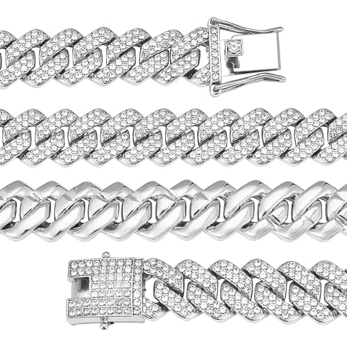 Mens Cuban Link Chain Miami Cuban Necklace 18K Gold Silver Chain Diamond Cut Chains For Men Women 14mm Iced Out Hip Hop Jewelry thumbnail 5