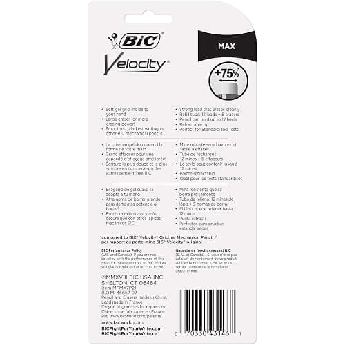 BIC Velocity Max Mechanical Pencils, With Colorful Barrel, Medium Point (0.7mm), 2-Count Pack Mechanical Pencils With Erasers and Lead Refills thumbnail 7
