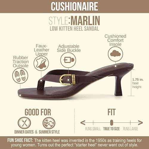 CUSHIONAIRE Marlin Low Kitten Heels for Women, Thong Style Dressy Heeled Womens Sandals with Adjustable Buckle Closure thumbnail 4
