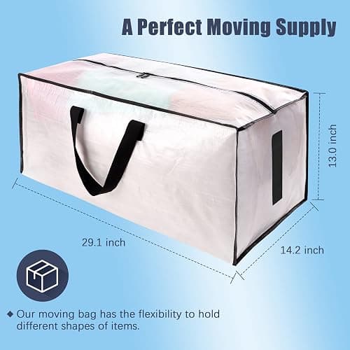 HOMESURE 8 Pack Large Strong Moving Bags with Zippers & Carrying Handles - Water-Resistant - Heavy Duty Storage Tote for Space Saving, Fold Flat, Alternative to Moving Box (Semi-Transparent) thumbnail 2