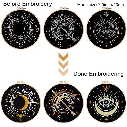 Louise Maelys 3 Set Tarot Moon Embroidery Kits for Beginners with Evil Eye Pattern,Adults Starter Cross Stitch Kit DIY Needlepoint - kit-7 thumbnail 3