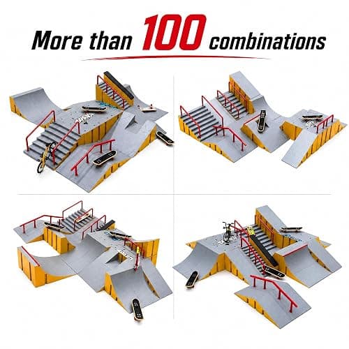 14-in-1 Fingerboard Skate Park Toy Set for Kids with 8 Skateboards and Bike | Modular fingerboard skatepark, Multiple layouts, Smooth-edge ABS ramps, Half pipe and rails, Fits most standard fingerboards thumbnail 7