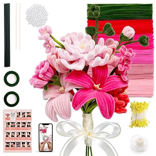 600 PCS Pink Pipe Cleaners Craft Bulk, 6 Pastel Colors Pipe Cleaner Flower Kit, Chenille Stems with Instructions, Floral Wires, Gardening Tape, Stamen, DIY Art and Craft Supplies(Rose Pink Gradient) - Image 1
