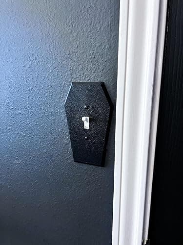 The Grey House Gothic Coffin Shaped Light Switch Cover Halloween Decor (Single Toggle Light Switch Cover), Black thumbnail 5