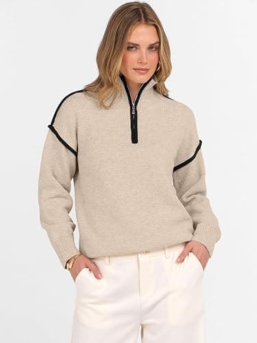 ANRABESS Womens Quarter Zip Sweaters Fall Long Sleeve V Neck Shirts Collared Business Casual Tops Knit Pullover Sweatshirts thumbnail 6