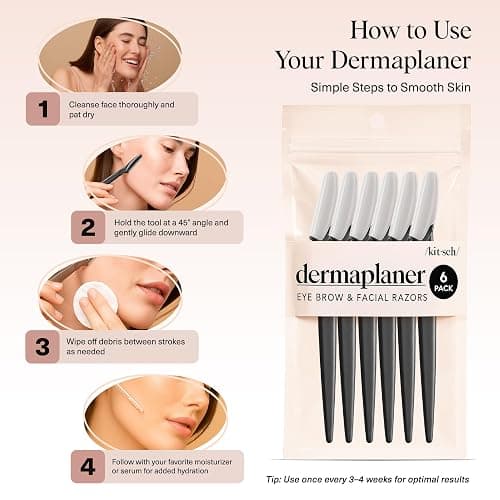 Kitsch Dermaplane Razor for Women Face – Black, 6 pcs | Face Razors for Women & Men, Eyebrow Razor & Face Shaver – Exfoliating Facial Razor & Dermaplaner as Tool for Smoother Skin thumbnail 7