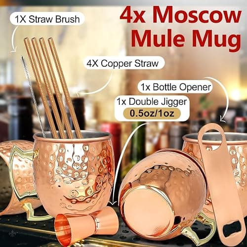 LINALL Moscow Mule Copper Mugs- Set of 4 Copper Plated Stainless Steel Mug 18oz, for Chilled Drinks (4 pcs) thumbnail 3