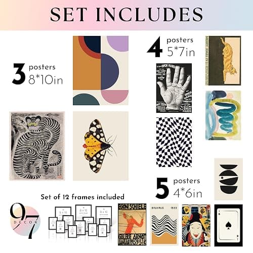 97 Decor Vintage Eclectic Wall Art Collage - Abstract Modern Art Prints For Wall Decor, Cool Funky Pictures Maximalist Paintings Retro Bauhaus Posters Set For Dorm Bedroom Home Decorations (Unframed) thumbnail 2