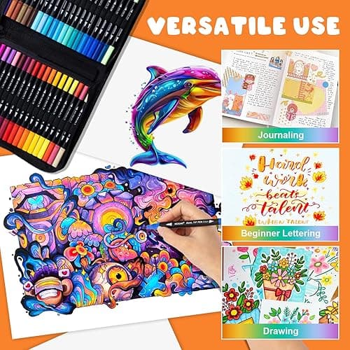 72 Colors Dual Tip Art Markers Pens for Adult Coloring Books, Brush and Fine Tip Coloring Marker for Drawing Journaling Note Taking Lettering - 72 Colors thumbnail 7