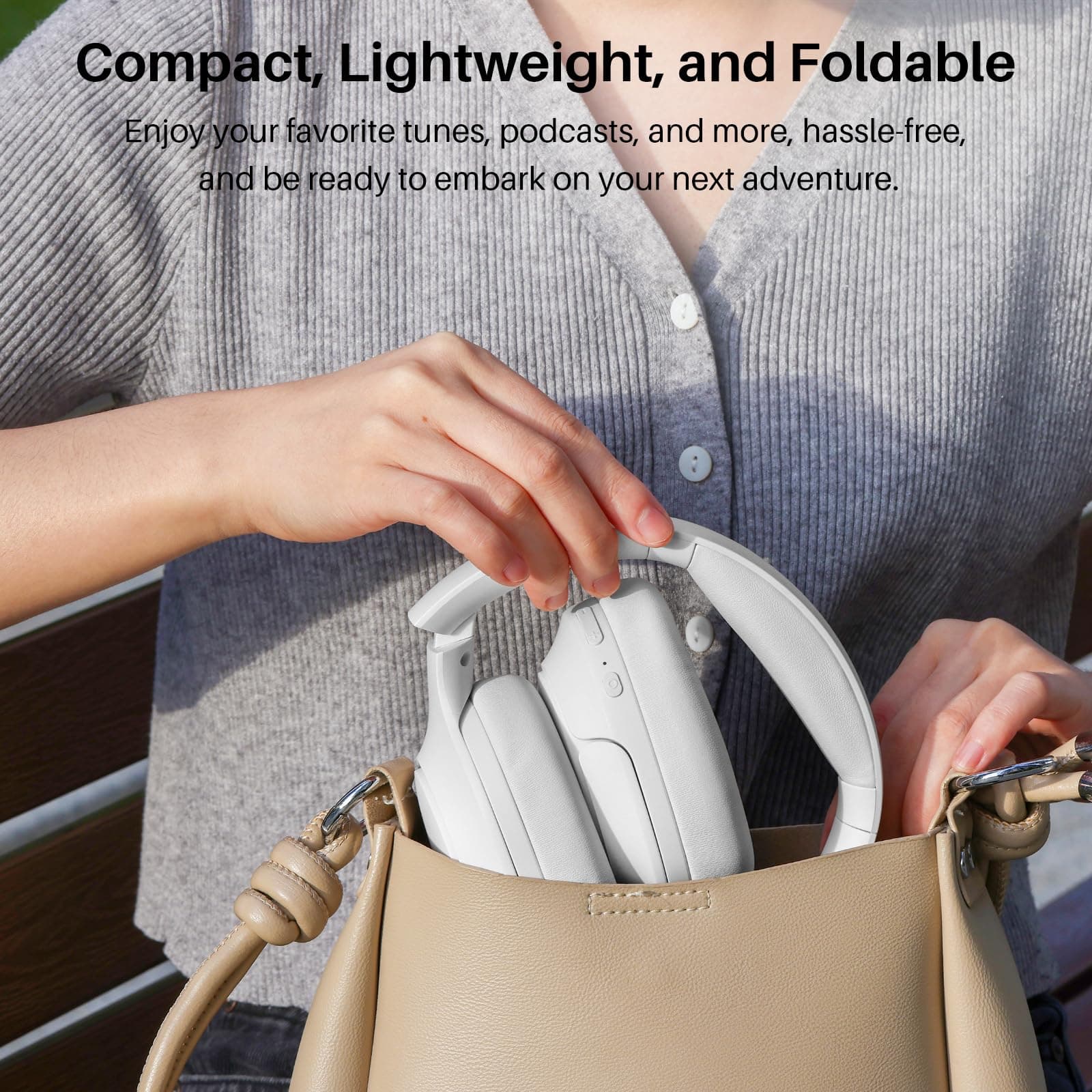 TOZO HT2 Hybrid Active Noise Cancelling Wireless Headphones, 60H Playtime Lossless Audio Over Ear Bluetooth Headphones, Hi-Res Audio Deep Bass Foldable Lightweight Headset for Workout White thumbnail 9