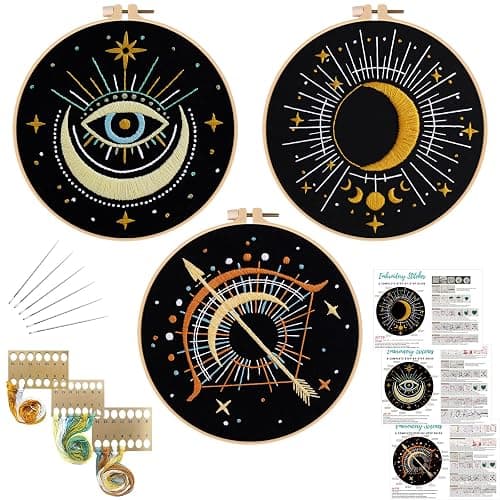 Louise Maelys 3 Set Tarot Moon Embroidery Kits for Beginners with Evil Eye Pattern,Adults Starter Cross Stitch Kit DIY Needlepoint - kit-7 - Image 1