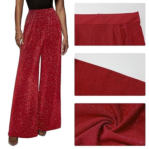 GUOLEZEEV Women High Elastic Waist Wide Leg Palazzo Pants Casual Loose Long Pant Trouser thumbnail 5