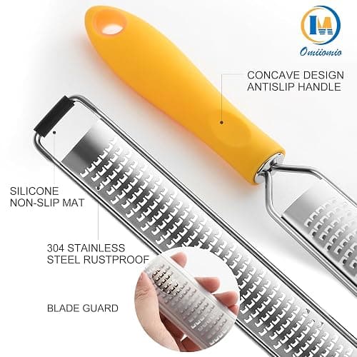 OIM Omiiomio Lemon Zester & Heavy Duty Cheese Grater & Vegetable Grater — Parmesan Cheese Lemon, Garlic, Nutmeg, Chocolate, Fruits, Vegetables, Ginger - Cheese Shredder & Stainless Steel Grater thumbnail 4