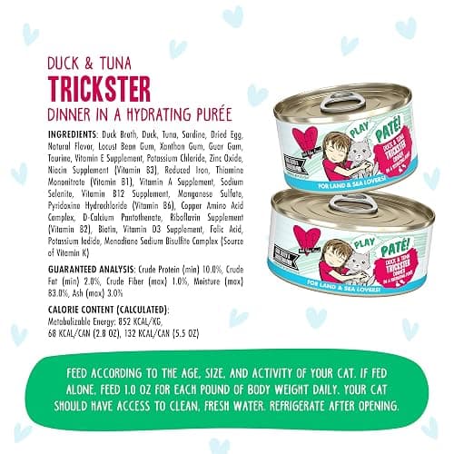 Weruva B.F.F. Play - Best Feline Friend Paté Lovers, Aw Yeah!, Duck & Tuna Trickster with Duck & Tuna, 5.5oz Can (Pack of 8) thumbnail 4