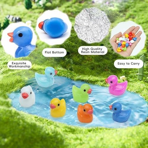 GOTFUN Mini Resin Ducks Figures, 120 Pcs Cute Tiny Little Ducks Ornaments Miniatures Toy Baby Bath for Fairy Garden Aquarium Dollhouse Landscape Decorations Mini Stuff Figures Home Decor (12 Colors) thumbnail 4
