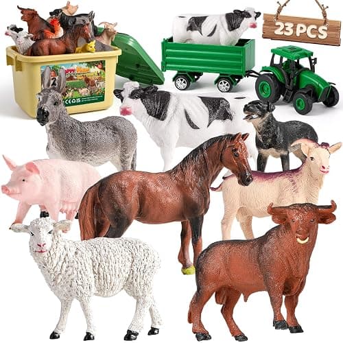 WAIIW Farm Animal Toys for Toddlers,23 PCS Animal Toys with Realistic Animal Figurines,Tractor Toy and Fence,Farm Playset Educational Learning Toy for Toddlers Kids 3-5 - Image 1