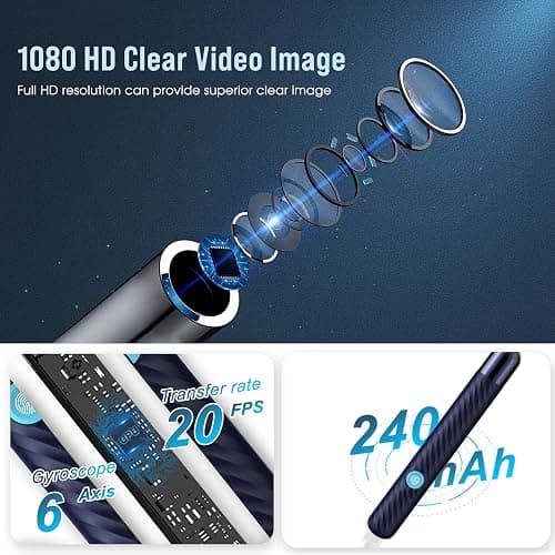 Ear Wax Removal - Earwax Remover Tool with 8 Pcs Ear Set - Ear Canal Cleaner with 1080P Camera - Ear Cleaning Kit with 6 Ear Spoon - Ear Camera for iOS & Android (Navy Blue) thumbnail 6