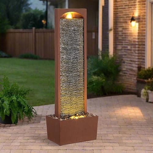 Teamson Home 38.5" Faux Slate Contemporary Outdoor LED Waterfall Fountain with Pebble Base, Red Rock thumbnail 6