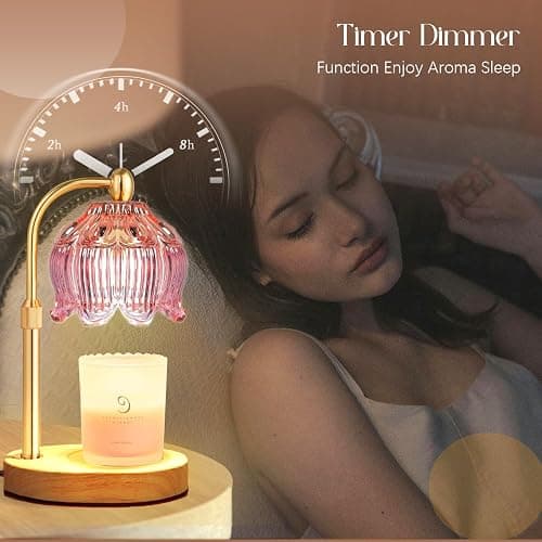 Cinsenten Adjustable Flower Candle Warmer Lamp with Timer, Lotus Tulip Glass Warmer Light for Jar Candles, Electric Wax Warming Melter, Gifts for Women Mom, Vintage Bedroom Decor (Pink) thumbnail 2