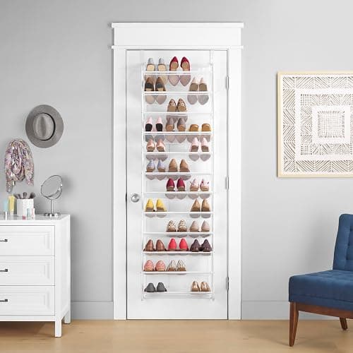 Whitmor 36 Pair Over the Door Shoe Organizer, 12 Tier Hanging Shoe Organizer, Heavy Duty Metal & Mesh Shoe Holder, Hanging Shoe Rack for Closet Organizer & Storage, 69"L x 21.7"W x 7.5"H, White thumbnail 4