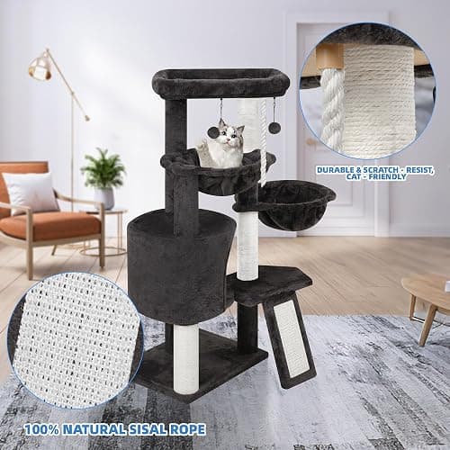 Xin Three Layer Cat Tree with Cat Condo and Two Hammocks,Darkgray … thumbnail 4