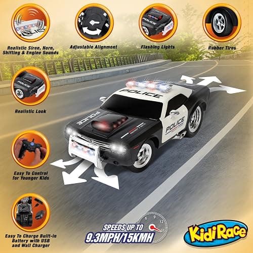 Kidirace Rechargeable Police Car Remote Control Toy for Kids, Hobby Rc Cars Toys, Lights & Siren, Birthday Gift Ideas for Boy Age 8-12 Years, Gifts for Boys & Girls Ages 3 4 5 6-8 9 10 11 12 Year Old thumbnail 4