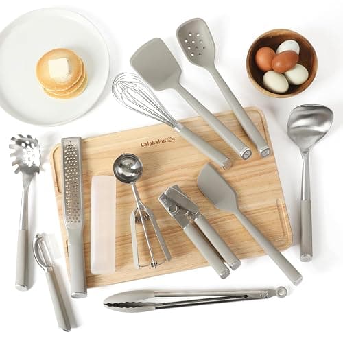 Calphalon Edge 11-Piece Silicone and Stainless Steel Kitchen Tool Set, Kitchen Utensil Set, Heat Resistant Nonstick Safe Kitchen Gadgets with Non-Slip Handle, Durable Kitchen Gadgets (Taupe) thumbnail 3