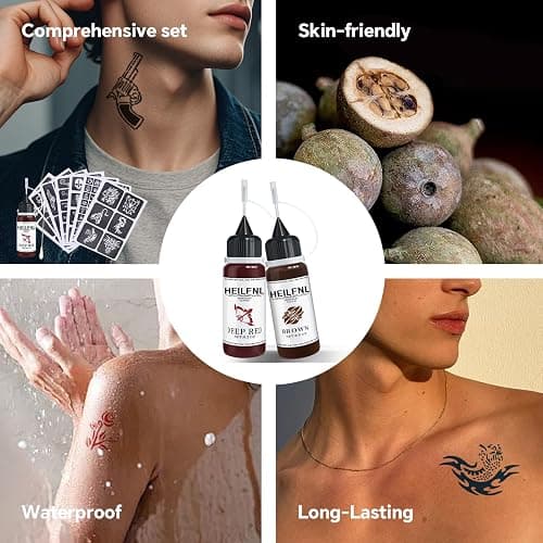 Temporary Tattoo Kit with 24 Bottles 12-Color Ink, 155 Tattoo Stencils | DIY Fake Tattoos for Adults, Men, Women, Teens, Perfect for Parties, Festivals, Body & Hand Painting thumbnail 3