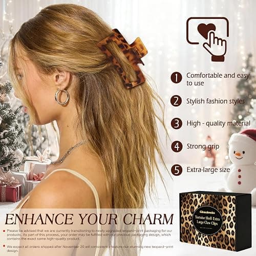 4 PCS 5 Inch Extra Large Claw Clips for Women, Tortoise Shell Jumbo Claw Clips for Thick Long Curly Hair, Rectangle Strong Hold Hair Clip, Non-slip Square Durable Hair Accessories, Christmas Gifts thumbnail 2
