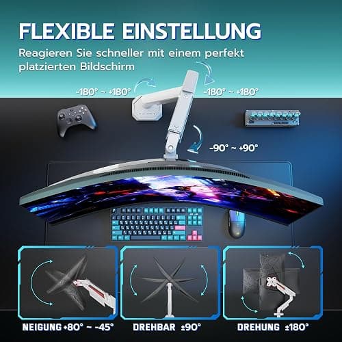 ARES WING Monitor Halterung für 17"-40" Flach/Curved Bildschirm, Monitor Arm Tragfähigkeit Max 12 kg,Höhenverstellbar Bildschirmhalterung,75/100mm Vesa-Halterung, Tischhalterung,Weiß thumbnail 4