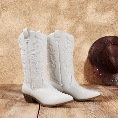 DREAM PAIRS Women's Cowboy Boots Pull On Cowgirl Boots Mid Calf Western Boots, Available in Regular and Wide Calf thumbnail 4