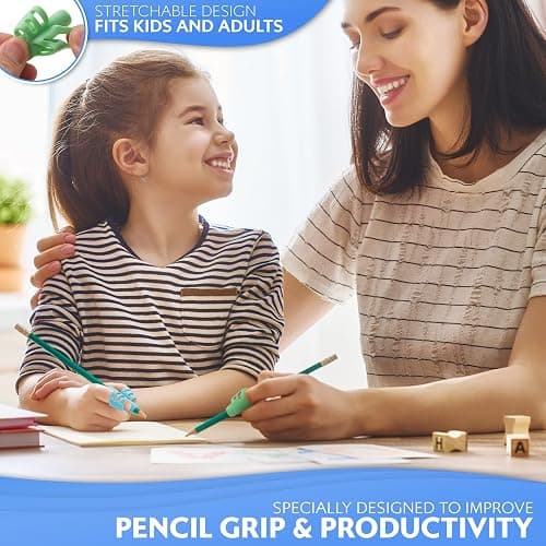 Stylo 6 Pack Pencil Grips for Children Handwriting, Multi-Color Designs, Assorted - For Left and Right Handed Children - Comfortable Writing Aid for Improving Handwriting (Multicolored) thumbnail 4