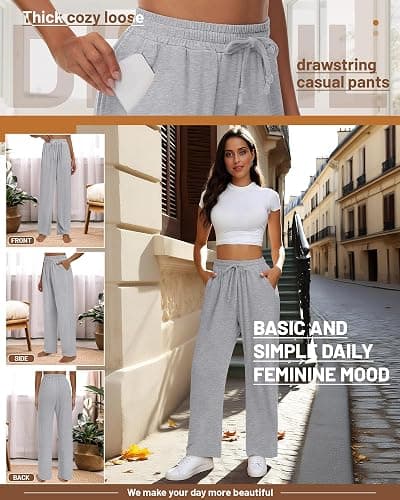 Neer 3 Pack Women's Baggy Sweatpants with Pockets, Wide Leg Yoga Pants Cozy Thick Lounge Pants Drawstring Casual Loose Jogger thumbnail 5