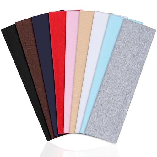 Arohecx 9 Pack Headbands for Women Non Slip - Fabric Elastic Hair Bands for Women's Hair, Soft Cotton Cloth Stretchy Sport Headbands, Sweat Absorption Athletic Hairbands for Workout Yoga Running - A - Image 1