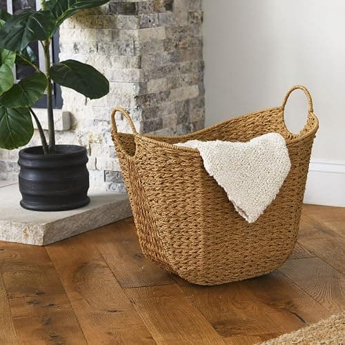 Household Essentials Natural Paper Rope Basket with Handles, Natural Woven Woven Storage Basket, Great for Decoration or Organization thumbnail 2
