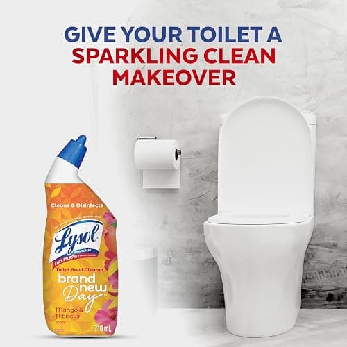 Lysol Brand New Day Toilet Bowl Cleaner, Disinfectant Gel, 710 mL | Removes Hard Water & Rust Stains, Kills Germs, Angled Bottle, Mango & Hibiscus Fragrance thumbnail 5