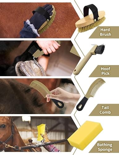 inoreal Professional 9 Piece Horse Grooming Kit with Tote Bag, Horse Brush & Curry Comb Set for Effective Grooming and Bathing, Equine Coat Care Tack Room Supplies, Horse Gifts for Girls thumbnail 6
