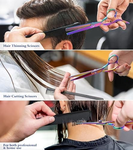 Hair Cutting Scissors Kits,11Pcs Professional Haircut Scissors Kit with Comb,Clips,Cape,New Craftsmanship Stainless Steel Hairdressing Thinning Shears Set for Barber,Salon,Home,Men,Women thumbnail 5