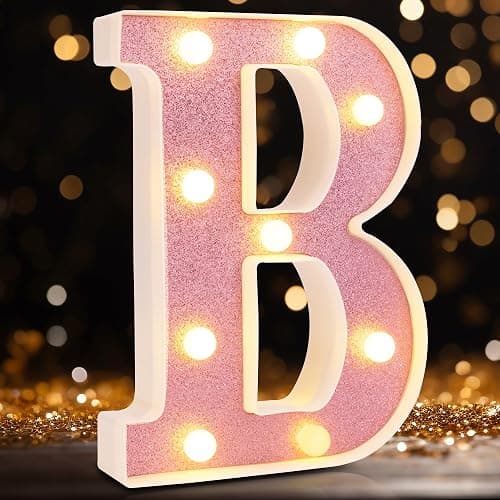 Small Led Marquee Letters, Light Up Letters, 8.58 Inch Led Letter Lights, Battery Powered Lighted Sign for Table, Party, Birthday, Christmas Decor (Pink Glitter, Letter B) - Image 1