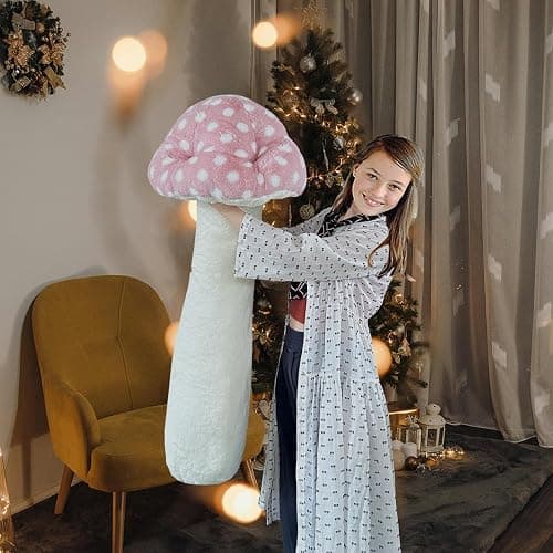 Hofun4U Mushroom Plush Pillow - 39 inch Mushroom Shaped Stuffed Long Pillow - Mushroom Stuffed Pillow - Christmas Birthday Sofa Home Decoration (Pink) thumbnail 7