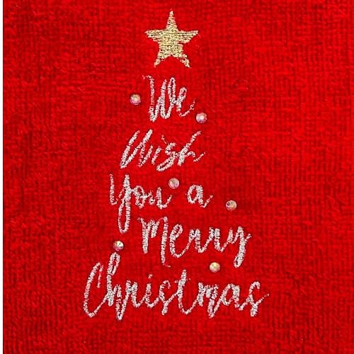 Serafina Home Holiday Christmas Bath Fingertip Towels, Embroidered Gold We Wish You a Merry Christmas with Gold Lace Hem, 2 Piece Set, 12 x 18 inches, 100% Cotton thumbnail 3