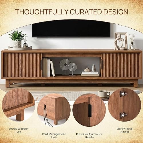 Alpen Fluted TV Stands for Living Room, 58" Mid Century Modern Entertainment Center with Storage, Brown Walnut TV Console for 55/60/65 Inch TV, Wood Television Media Cabinet for Bedroom thumbnail 7