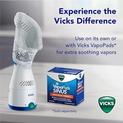 Vicks Sinus Inhaler, New & Improved Non-Medicated Steam Inhaler for Sinus Relief, Allergies, Congestion & Colds, Vocal Steamer, Soothes Nasal & Throat Passages, Works with VapoPads (1 Included) thumbnail 8