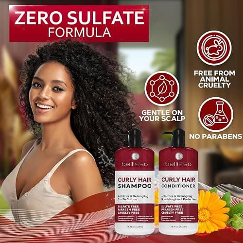 Curly Hair Shampoo and Conditioner Set - For Defining Wavy, Permed, Frizzy, Fine and Black Curls - Moisturizing, Sulfate Free Formula for Women and Men - Products are Safe for Color Treated Locks thumbnail 5